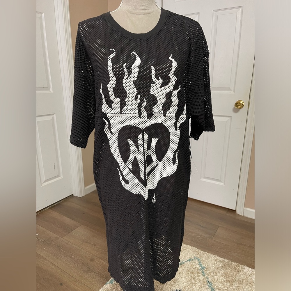 New Spirit jersey black mesh oversized cover-up dress size small